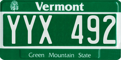 VT license plate YYX492