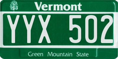 VT license plate YYX502
