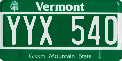 VT license plate YYX540