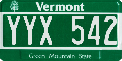VT license plate YYX542