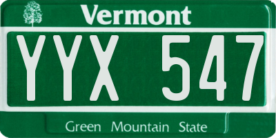 VT license plate YYX547