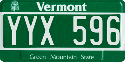 VT license plate YYX596