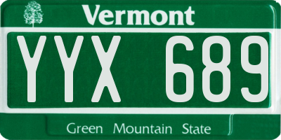 VT license plate YYX689