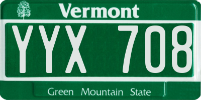 VT license plate YYX708