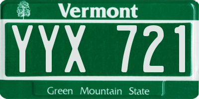 VT license plate YYX721