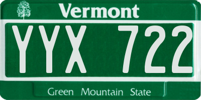 VT license plate YYX722