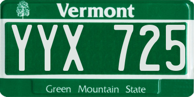 VT license plate YYX725