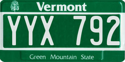 VT license plate YYX792
