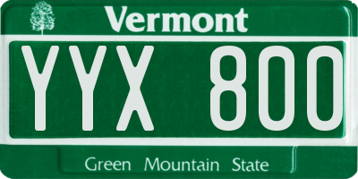 VT license plate YYX800