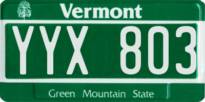 VT license plate YYX803