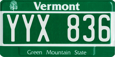 VT license plate YYX836
