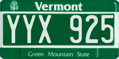 VT license plate YYX925