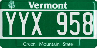 VT license plate YYX958