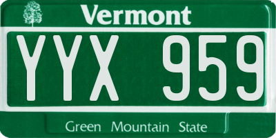 VT license plate YYX959