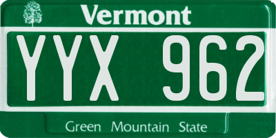 VT license plate YYX962