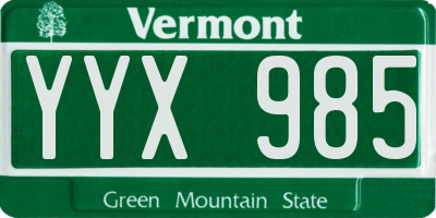 VT license plate YYX985