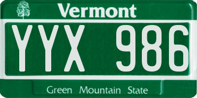 VT license plate YYX986