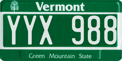 VT license plate YYX988