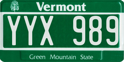 VT license plate YYX989