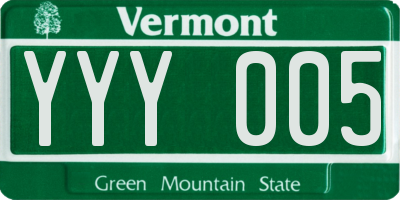 VT license plate YYY005