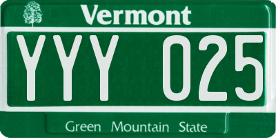 VT license plate YYY025