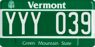 VT license plate YYY039