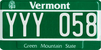 VT license plate YYY058