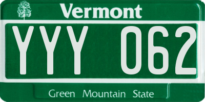 VT license plate YYY062
