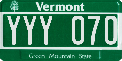 VT license plate YYY070