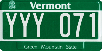 VT license plate YYY071