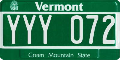 VT license plate YYY072