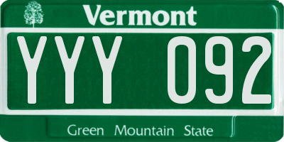 VT license plate YYY092