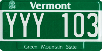 VT license plate YYY103