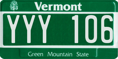 VT license plate YYY106