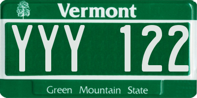 VT license plate YYY122