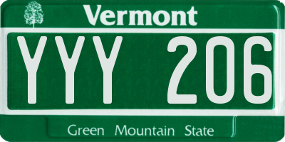VT license plate YYY206