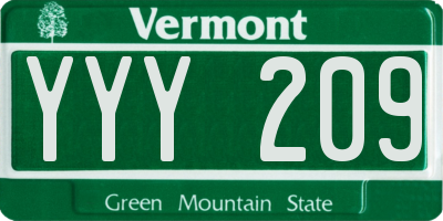 VT license plate YYY209