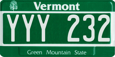 VT license plate YYY232