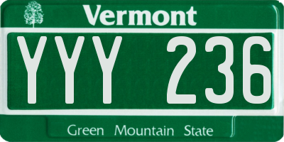 VT license plate YYY236