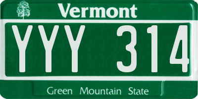 VT license plate YYY314