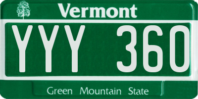 VT license plate YYY360