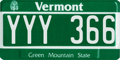 VT license plate YYY366