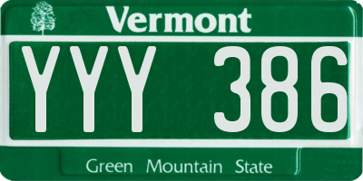 VT license plate YYY386