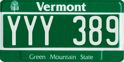 VT license plate YYY389