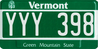 VT license plate YYY398