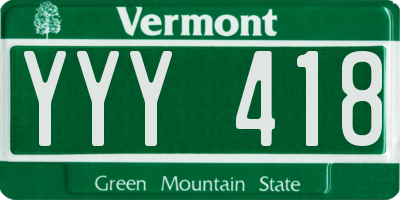 VT license plate YYY418