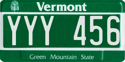 VT license plate YYY456