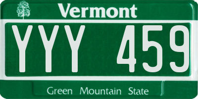 VT license plate YYY459