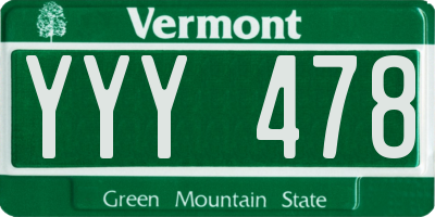 VT license plate YYY478