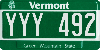 VT license plate YYY492
